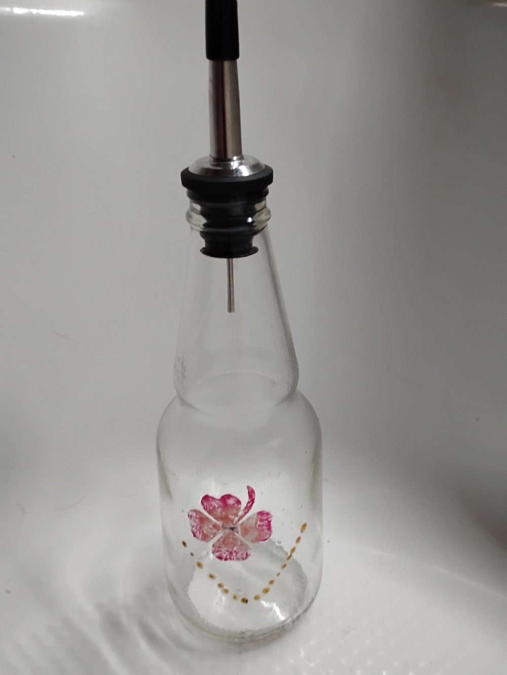 Source Unknown Hand-Painted Glass Bottle with Pink Floral Accent